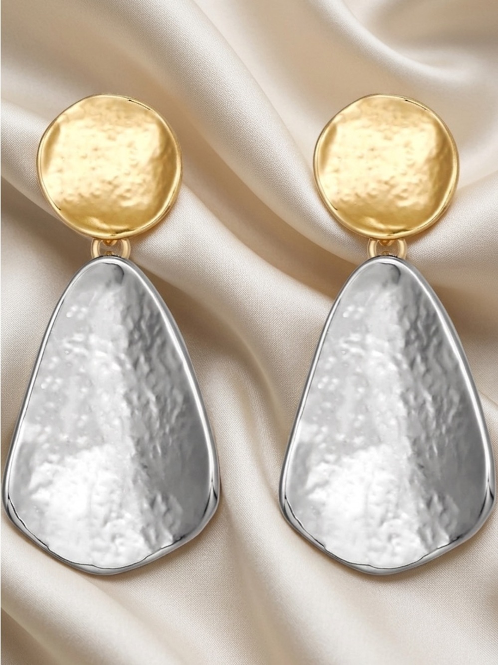 New! Gold Plated and Silver Hammered Drop Earrings